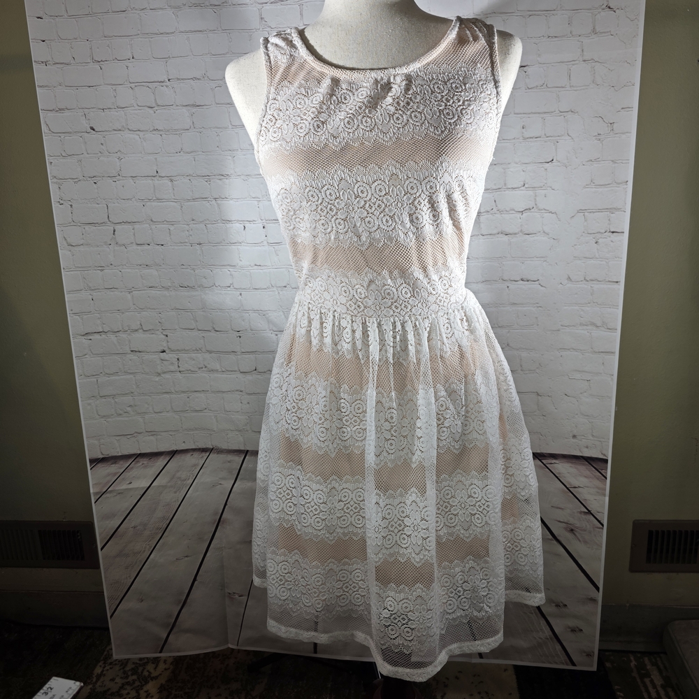 City Triangles‎ White Lace Overlay Dress with Nude Lining